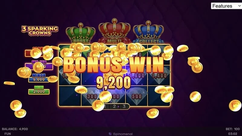 3 Sparking Crowns ganancia del juego de bonificación